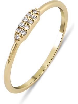 Kairos Jewelry 14 Ayar Altın Minimal Taşlı Çizgi Yüzük