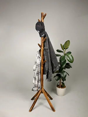 Wood Art Ahşap Ayaklı Askılık Portmanto Modern Elbise Askısı Konfeksiyon 175 cm Naturel Ceviz
