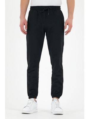 Comeor Siyah Erkek Eşofman Altı Etiketli Arka ve Yan Cepli Regular Fit Lastik Paça10