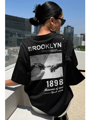 Millionaire 1898 Brooklyn Siyah Oversize Salas Boyfriend Kadın T-Shirt