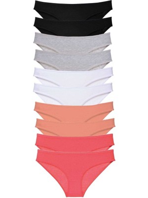 Royaleks 10 adet Süper Eko Set Likralı Kadın Slip Külot Siyah Gri Beyaz Pudra Fuşya