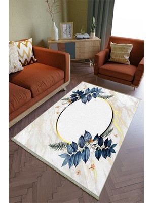 10 Post Online Salon Halısı Otantik Lacivert Yolluk Kaymaz Yuvarlak Oval Kesme Ince Yıkanabilir Halı