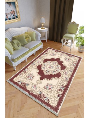 10 Post Online Klasik Salon Halısı Bordo Krem Yolluk Kaymaz Yuvarlak Oval Kesme Ince Yıkanabilir Halı