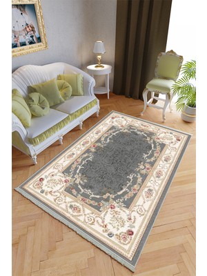 10 Post Online Klasik Salon Halısı Lacivert Krem Yolluk Kaymaz Yuvarlak Oval Kesme Ince Yıkanabilir Halı