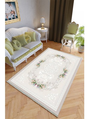 10 Post Online Klasik Salon Halısı Ekru Yolluk Kaymaz Yuvarlak Oval Kesme Ince Yıkanabilir Halı