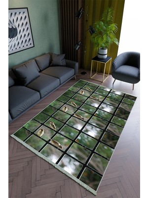 10 Post Online Salon Halısı Modern Yeşil Yolluk Kaymaz Yuvarlak Oval Kesme Ince Yıkanabilir Halı