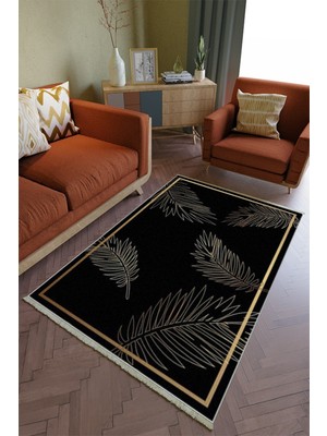 10 Post Online Salon Halısı Otantik Siyah Altın Gold Yolluk Kaymaz Yuvarlak Oval Kesme Ince Yıkanabilir Halı