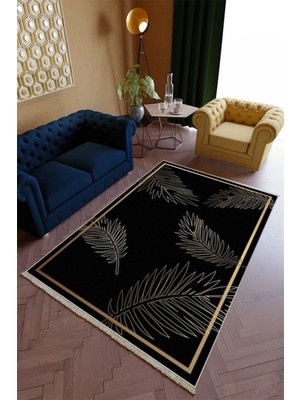 10 Post Online Salon Halısı Spor Siyah Altın Gold Yolluk Kaymaz Yuvarlak Oval Kesme Ince Yıkanabilir Halı