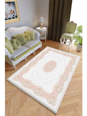 10 Post Online Klasik Salon Halısı Pembe Gri Yolluk Kaymaz Yuvarlak Oval Kesme Ince Yıkanabilir Halı