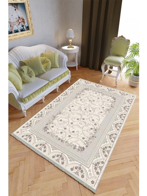 10 Post Online Klasik Salon Halısı Mor Ekru Yolluk Kaymaz Yuvarlak Oval Kesme Ince Yıkanabilir Halı