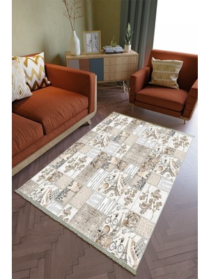 10 Post Online Salon Halısı Otantik Ekru Krem Kahverengiyolluk Kaymaz Yuvarlak Oval Kesme Ince Yıkanabilir Halı