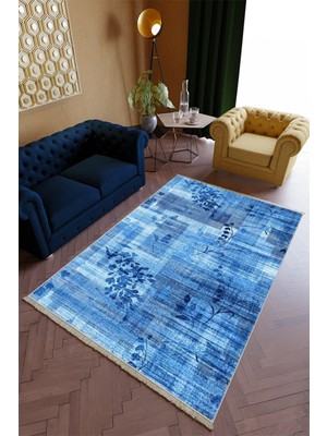 10 Post Online Salon Halısı Spor Lacivert Yolluk Kaymaz Yuvarlak Oval Kesme Ince Yıkanabilir Halı