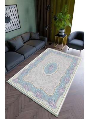 10 Post Online Salon Halısı Modern Turkuaz Yolluk Kaymaz Yuvarlak Oval Kesme Ince Yıkanabilir Halı