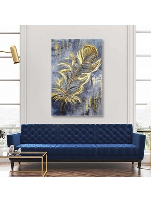 SML Tablo Gold Tropik Yaprak Gümüş Fonlu Dekorasyon Kanvas Tablo