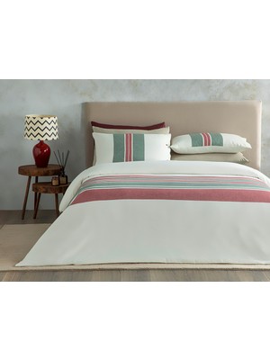 English Home Cosy Stripe Winter Soft Çift Kişilik Nevresim Takımı 200 x 220 cm Kırmızı - Yeşil