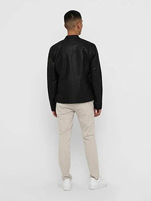 Only & Sons 22012339 Only & Sons Onsmike Pu Racer Jacket Otw Vd Erkek Deri Mont ve Ceket Black