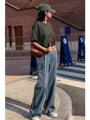 Millionaire Haki Basic Düz Baskısız Oversize Salas Boyfriend Kadın T-Shirt