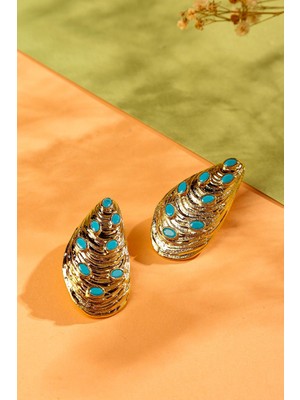 New Obsessions Artisan Turkuaz Taşlı Altın Kaplama Midye Küpe