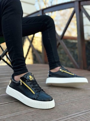 11boa SNR-308 Boa Kalın Yüksek Taban Çift Fermuarlı Siyah Beyaz Erkek Ayakkabı10