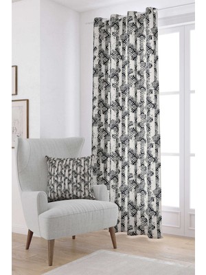 Cango Home Siyah Krem Damask Desenli Dijital Baskılı Perde CGH099-PR