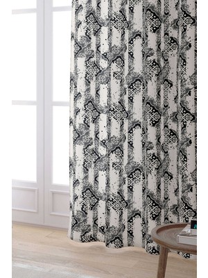 Cango Home Siyah Krem Damask Desenli Dijital Baskılı Perde CGH099-PR