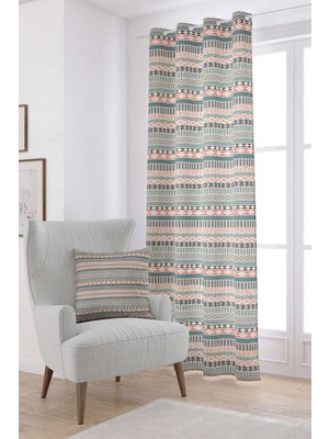 Cango Home Krem Turuncu Etnik Kilim Desenli Dijital Baskılı Perde CGH1109-PR