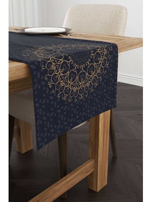Cango Home Lacivert Mavi Ramazan Temalı Motif Desenli Dijital Baskılı Runner CGH1288-RN