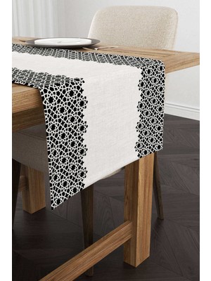 Cango Home Siyah Krem Ramazan Temalı Dekoratif Desenli Dijital Baskılı Runner CGH1319-RN