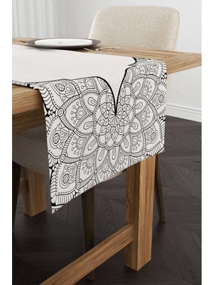 Cango Home Gri Siyah Ramazan Temalı Dekoratif Mandala Desenli Dijital Baskılı Runner CGH1302-2-RN