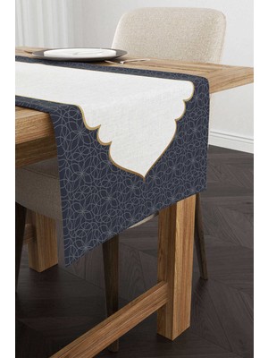 Cango Home Lacivert Beyaz Ramazan Temalı Dekoratif Desenli Dijital Baskılı Runner CGH1307-2-RN