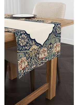 Cango Home Krem Lacivert Ramazan Temalı Çiçek Desenli Dijital Baskılı Runner CGH1338-RN