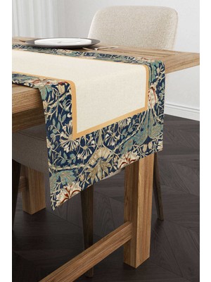 Cango Home Krem Lacivert Ramazan Temalı Çiçek Desenli Dijital Baskılı Runner CGH1339-RN