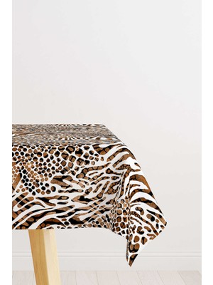 Cango Home Kahverengi Beyaz Leopar ve Zebra Desenli Dijital Baskılı Masa Örtüsü CGH346-MS