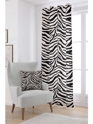 Cango Home Siyah Bej Zebra Desenli Dijital Baskılı Perde CGH348-PR