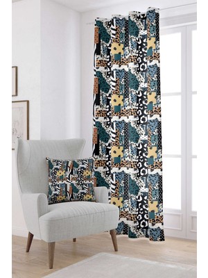 Cango Home Kahverengi Mavi Modern Leopar Desenli Dijital Baskılı Perde CGH354-PR