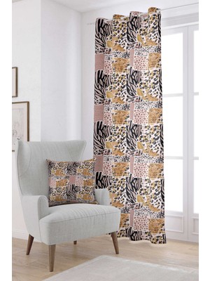 Cango Home Kahverengi Pembe Zebra Leopar Desenli Dijital Baskılı Perde CGH359-PR