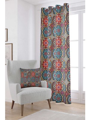 Cango Home Sarı Çok Renkli Retro Vintage Desenli Dijital Baskılı Perde OTYK024-PR