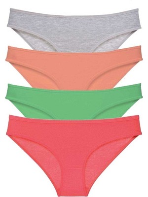 Royaleks 4 adet Süper Eko Set Likralı Kadın Slip Külot Gri Pudra Yeşil Fuşya