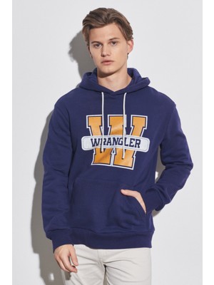 Wrangler Regular Fit Normal Kesim %100 Pamuk Kapüşonlu Mavi Sweatshirt