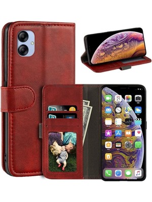 M.TK Moveteck Samsung Galaxy A04E Uyumlu Kılıf Tam Kaplar Deri Dokulu Kapaklı Kartvizit Bölmeli Cüzdan Standlı Dikişli 360 Zırh Tank