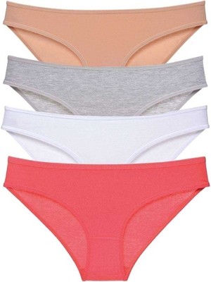 Royaleks 4 adet Süper Eko Set Likralı Kadın Slip Külot Ten Gri Beyaz Fuşya