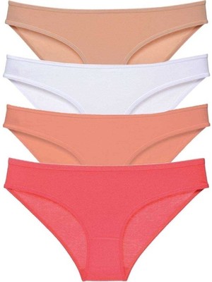 Royaleks 4 adet Süper Eko Set Likralı Kadın Slip Külot Ten Beyaz Pudra Fuşya