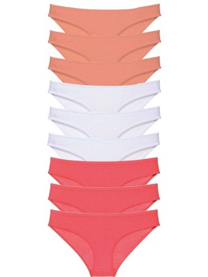 Royaleks 9 adet Süper Eko Set Likralı Kadın Slip Külot Pudra Beyaz Fuşya
