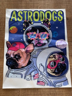 Gönülden Tasarım 26X20 cm Boncuklu Pullu Astronot Köpekler Aplike Yama Dikiş Aksesuarı