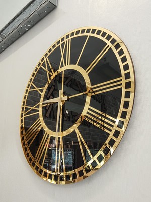 Ayna Denizi Golden Black Model Altın Siyah Renk 50 Cm Dekoratif Aynalı Duvar Saati
