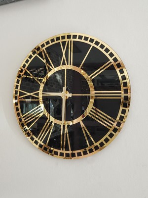 Ayna Denizi Golden Black Model Altın Siyah Renk 50 Cm Dekoratif Aynalı Duvar Saati