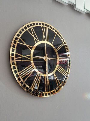 Ayna Denizi Golden Black Model Altın Siyah Renk 50 Cm Dekoratif Aynalı Duvar Saati