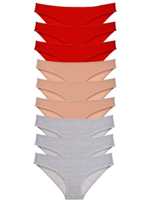 Royaleks 9 adet Süper Eko Set Likralı Kadın Slip Külot Kırmızı Ten Gri