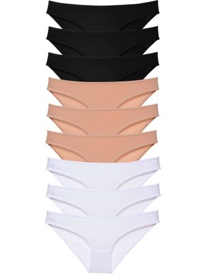 Royaleks 9 adet Süper Eko Set Likralı Kadın Slip Külot Siyah Ten Beyaz
