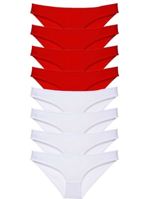 Royaleks 8 adet Süper Eko Set Likralı Kadın Slip Külot Kırmızı Beyaz